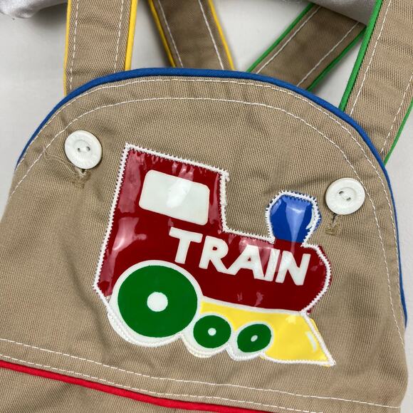 Vintage Carter's Tan Applique Train Overalls 12 Months USA - Picture 4 of 8